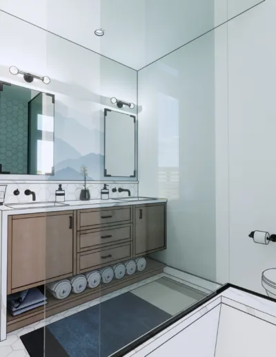 A rendering of a bathroom with a toilet and sink.