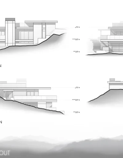 A series of drawings showing different elevations of a house.