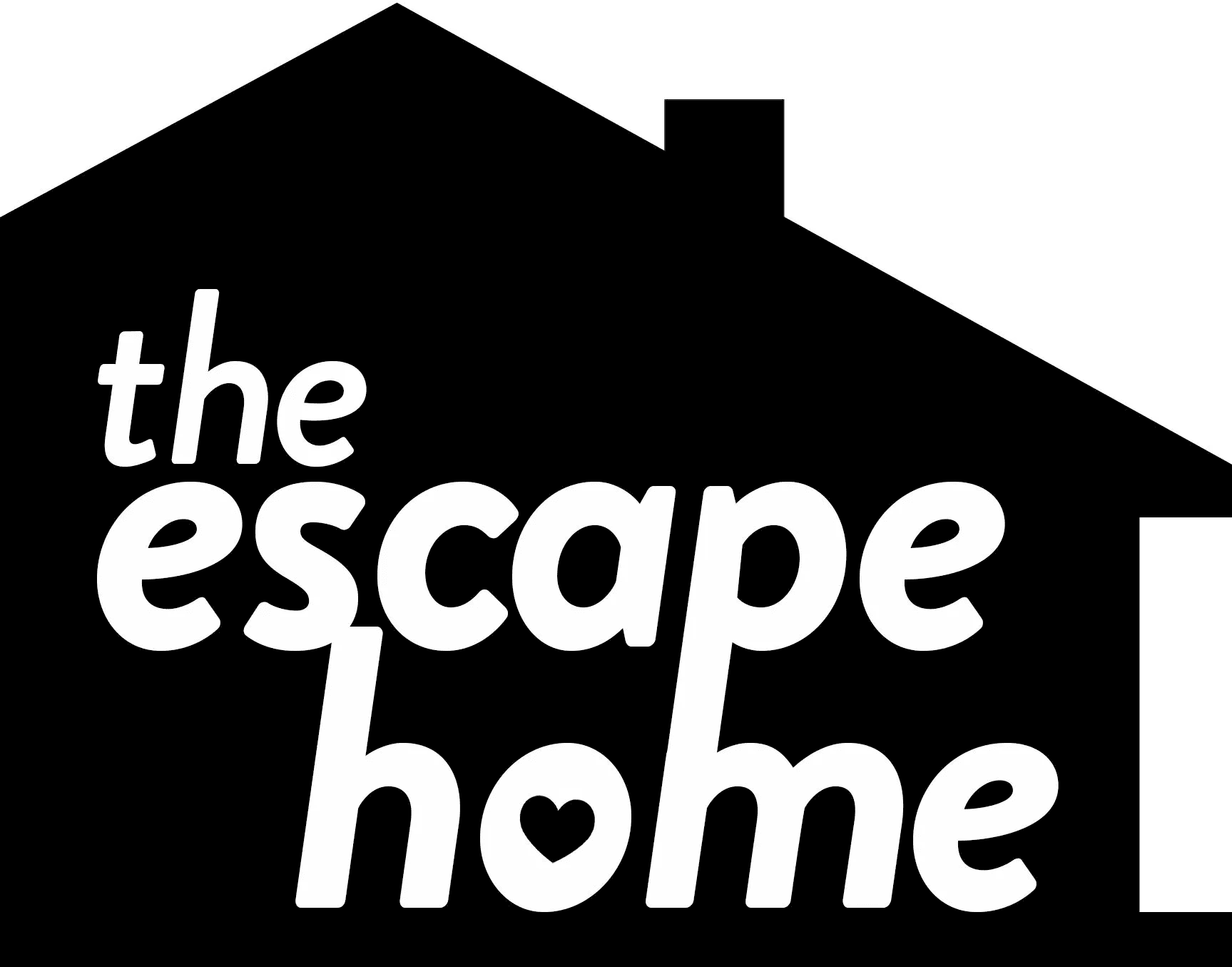 Black silhouette of a house with the text "the escape home" integrated into the design, creating the shape of the house.